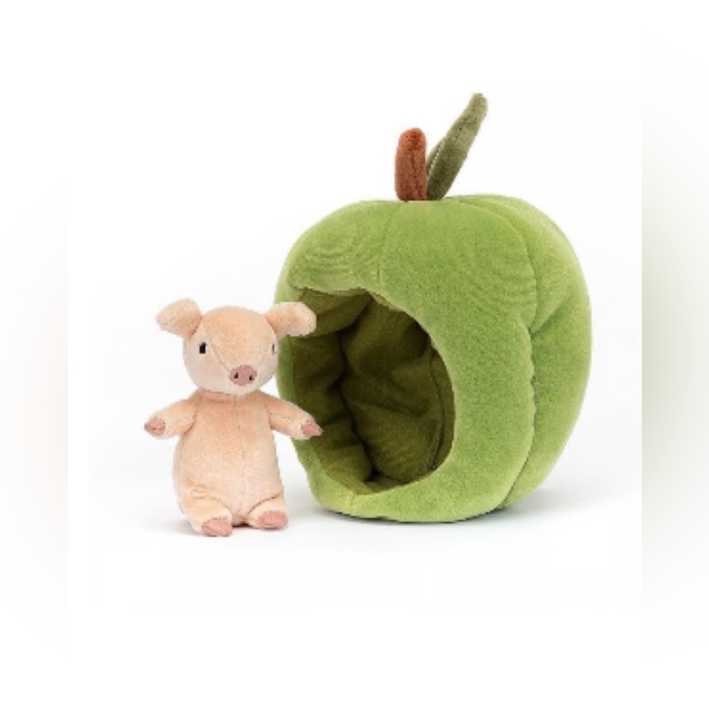 Jellycat NWT brambling pig with green apple hideout